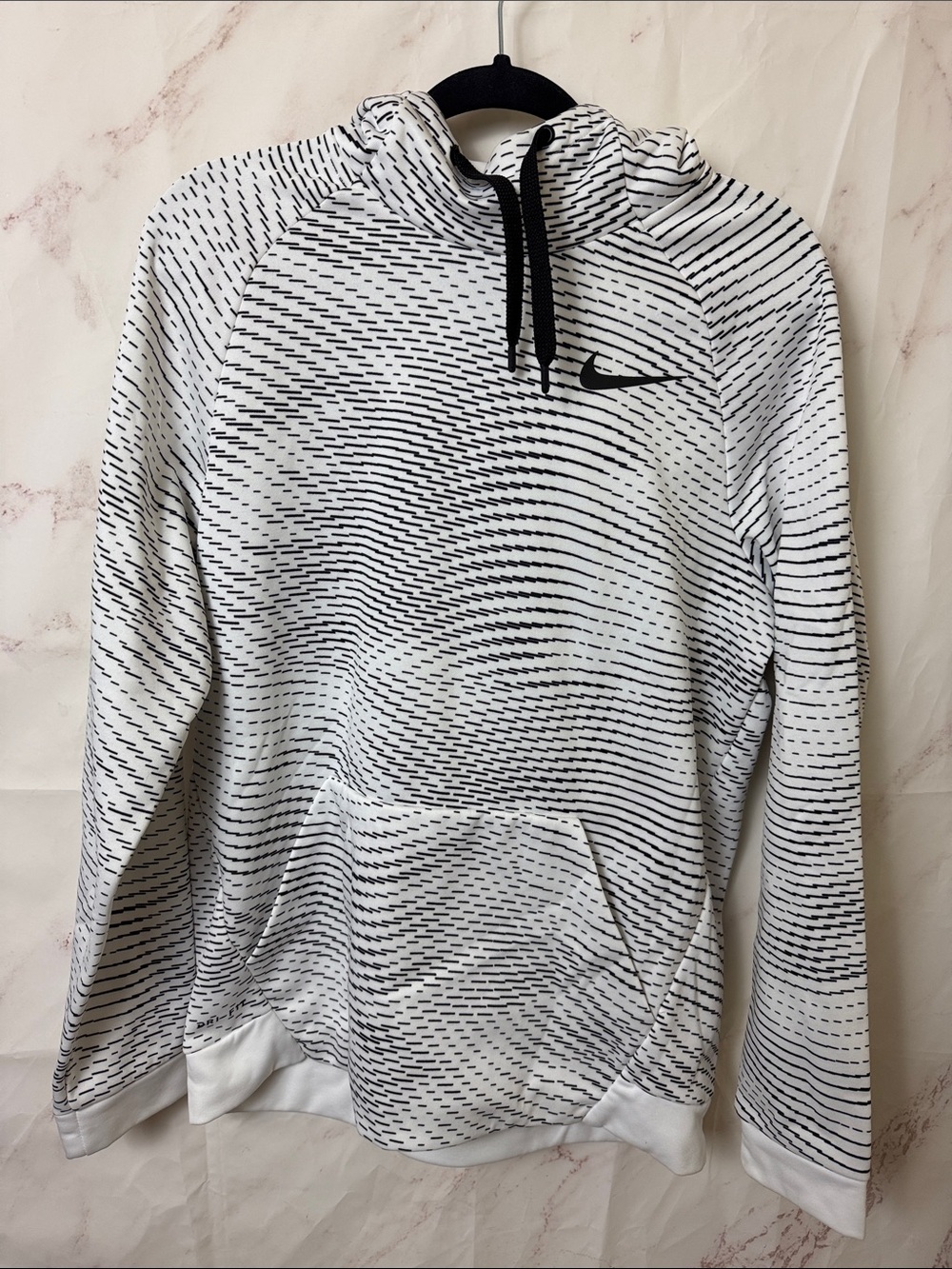 Nike Dri-FIT Men's White Black All Over Print Pullover Hoodie M